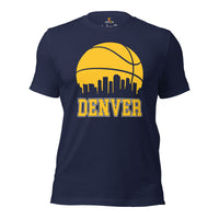 Ideal Christmas Gift for Basketball Lover, Coach & Player - Senior Night, Game Outfit & Attire - Denver Skyline B-ball Fanatic T-Shirt - Navy
