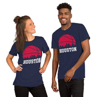 Ideal Christmas Gift for Basketball Lover, Coach & Player - Senior Night, Game Outfit & Attire - Houston Skyline B-ball Fanatic T-Shirt - Navy, Unisex
