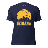 Ideal Christmas Gift for Basketball Lover, Coach & Player - Senior Night, Game Outfit & Attire - Indiana Skyline B-ball Fanatic T-Shirt - Navy