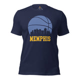 Ideal Christmas Gift for Basketball Lover, Coach & Player - Senior Night, Game Outfit & Attire - Memphis Skyline B-ball Fanatic T-Shirt - Navy