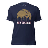 Ideal Christmas Gift for Basketball Lover, Coach & Player - Senior Night, Game Outfit & Attire - New Orleans Skyline B-ball Fanatic Tee - Navy