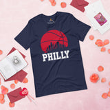 Ideal Christmas Gift for Basketball Lover, Coach & Player - Senior Night, Game Outfit - Philadelphia Skyline B-ball Fanatic Tee - Navy