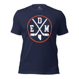 Hockey Game Outfit & Attire - Ideal Bday & Christmas Gifts for Hockey Players & Goalies - Vintage Edmonton Hockey Emblem Fanatic Tee - Navy
