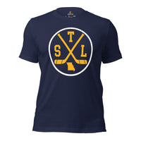 Hockey Game Outfit & Attire - Ideal Bday & Christmas Gifts for Hockey Players & Goalies - Vintage St. Louis Hockey Emblem Fanatic Tee - Navy