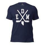 Hockey Game Outfit & Attire - Bday & Christmas Gift Ideas for Hockey Players & Goalies - Retro Edmonton Hockey Emblem Fanatic T-Shirt - Navy