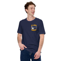 Hockey Game Outfit & Attire - Bday & Christmas Gift Ideas for Hockey Players & Goalies - Retro St. Louis Hockey Emblem Fanatic T-Shirt - Navy, Front