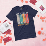 Golf Tee Shirt & Outfit - Unique Gift Ideas for Guys, Men & Women, Golfers & Golf Lover - Vintage Life Is Full Of Important Choices Tee - Navy