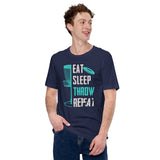 Disk Golf T-Shirt - Ultimate & Frisbee Golf Attire & Apparel - Gift Ideas for Disc Golfers - Vintage Eat Sleep Throw Repeat T-Shirt - Navy