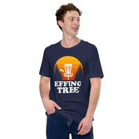 Disk Golf Basket Themed T-Shirt - Frisbee Golf Attire & Apparel - Gift Ideas for Disc Golfers - Funny Effing Tree Retro Sunset T-Shirt - Navy