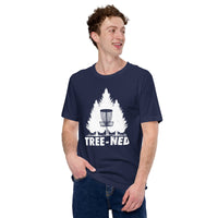 Disk Golf T-Shirt - Frisbee Golf Attire & Apparel - Gift Ideas for Him & Her, Disc Golfers - Funny Tree-Nied Pine Forest Themed Tee - Navy