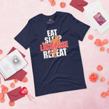 Lax T-Shirt & Clothting - Lacrosse Gifts for Coach & Players - Ideas for Guys, Men & Women - Funny Eat Sleep Lacrosse Repeat T-Shirt - Navy