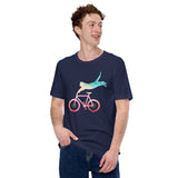 Cycling Gear - Bike Clothes - Biking Attire, Outfit - Gifts for Cyclists, Bicycle Enthusiasts - Adorable Cat Stunt Artistic Cycling Tee - Navy