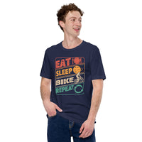 Cycling Gear - Bike Clothes - Biking Attire, Outfits - Gifts for Cyclists, Bicycle Enthusiasts - 80s Retro Eat Sleep Bike Repeat Tee - Navy