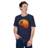 Cycling Gear - MTB Clothing - Mountain Bike Attire, Outfits, Apparel - Gifts for Cyclists - Vintage Sunset Downhill Mountain Bike Tee - Navy