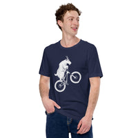 Cycling Gear - MTB Clothing - Mountain Bike Attire, Outfits, Apparel - Unique Gifts for Cyclists - Mountain Bike Stunt Riding Goat Tee - Navy