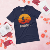 Cycling Gear - MTB Clothing - Mountain Bike Attire, Outfits, Apparel - Unique Gifts for Cyclists - Retro Downhill Mountain Bike T-Shirt - Navy
