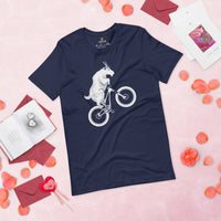 Cycling Gear - MTB Clothing - Mountain Bike Attire, Outfits, Apparel - Unique Gifts for Cyclists - Mountain Bike Stunt Riding Goat Tee - Navy