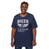 Motorcycle Gear - Unique Gifts for Her, Motorbike Riders - Moto Riding Gears, Biker Attire, Clothing, Outfit - Funny Biker Queen Tee - Navy, Plus Size