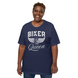 Motorcycle Gear - Unique Gifts for Her, Motorbike Riders - Moto Riding Gears, Biker Attire, Clothing, Outfit - Funny Biker Queen Tee - Navy, Plus Size