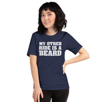 Motorcycle Gear - Gifts for Her, Motorbike Riders - Moto Riding Gears, Biker Attire, Clothing - Funny My Other Ride Is A Beard T-Shirt - Navy