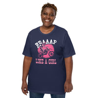 Dirt Motorcycle Gear - Dirt Bike Riding Attire, Clothes - Gifts for Her, Motorbike Riders - Biker Outfits - Funny Braap Like A Girl Tee - Navy, Plus Size