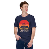 Fishing & Sailing Vacation Shirt, Outfit - Boat Party Attire, Clothes - Gift for Boat Owner, Boater, Fisherman - Vintage Captoon Tee - Navy