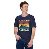 Fishing & Sailing Vacation Shirt, Outfit - Boat Party Attire - Gift for Boat Owner, Boater, Fisherman - Vintage Pontoon Captain Tee - Navy