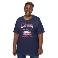 Fishing & Sailing Vacation Shirt, Outfit - Boat Party Attire - Gift for Boat Owner, Boater, Fisherman - Funny She Needs A Pontoon Tee - Navy, Plus Size