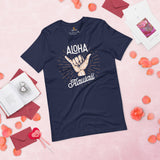 Surfing T-Shirt - Hawaiii Beach Vacation Outfit, Attire - Gift for Surfer, Outdoorsman, Nature Lovers - Aloha Shaka Hand Inspired Tee - Navy