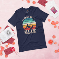 Surfing T-Shirt & Gear - Seaside & Beach Vacation Outfit, Attire - Gift for Surfer, Outdoorsman, Nature Lovers - Retro Born To Kite Tee - Navy