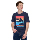 Skateboard Streetwear & Urban Outfit, Attire - Skate Shirt, Wear, Clothing - Gifts, Presents for Skateboarders - Retro Parkour City Tee - Navy