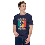 Skiing Shirt - Men's & Women's Snow Ski Attire, Clothes, Outfit - Present Ideas for Skiers - Never Underestimate An Old Man On Skis Tee - Navy