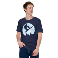 Skiing Shirt - Snowboarding Ski Attire, Gear, Clothes, Outfit - Gift, Present Ideas for Skiers, Snowboarders - Skiing Over The Moon Tee - Navy