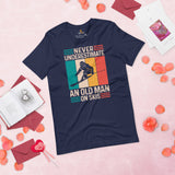 Skiing Shirt - Men's & Women's Snow Ski Attire, Clothes, Outfit - Present Ideas for Skiers - Never Underestimate An Old Man On Skis Tee - Navy