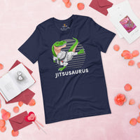 Brazillian Jiu Jitsu T-Shirt - BJJ, MMA Attire, Wear, Clothes, Outfit - Gifts for Fighters, Kungfu Lovers - Adorable T-Rex Dinosaur Tee - Navy