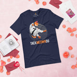 Taekwondo T-Shirt - TKD, Mixed Martial Arts Attire, Wear, Clothes, Outfit - Gifts for Fighters, Cat Lovers - Adorable Taekmeowndo Tee - Navy