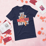 Pro Wrestling T-Shirt - Professional Martial Arts Outfit, Gear, Clothes - Gifts for Wrestlers - Funny Eat Sleep Wrestle Repeat Tee - Navy