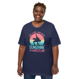 Pro Wrestling T-Shirt - Martial Arts Outfit, Gear, Clothes - Gifts for Wrestlers - Just A Girl Who Loves Sunshine And Wrestling Tee - Navy, Plus Size