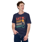 Pickleball T-Shirt - Pickle Ball Sport Outfit, Clothes, Apparel - Gifts for Pickleball Players - Retro Eat Sleep Pickleball Repeat Tee - Navy
