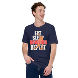 Men's & Women's Bowler T-Shirt, Outfit - Bowling Alley Themed Party Favors - Gift for Bowler - Funny Eat Sleep Bowling Repeat Tee - Navy