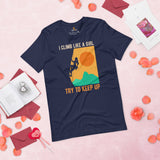 Mountaineering T-Shirt - Gifts for Rock Climbers, Outdoorsy Mountain Men - Climbing Outfit, Clothes - Retro I Climb Like A Girl Tee - Navy