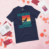 Mountaineering T-Shirt - Gifts for Rock Climbers, Outdoorsy Mountain Men - Never Underestimate An Old Man Who Loves Rock Climbing Tee - Navy