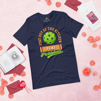 Pickleball T-Shirt - Pickle Ball Sport Outfit, Clothes For Men & Women - Gifts for Pickleball Players - Stay Out Of The Kitchen Tee - Navy