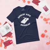 Cornhole T-Shirt - Corn Hole Bags & Board, Bean Bag Toss, Outdoor Yard & Backyard Party Games Gift & Outfit - Sinkin' And Drinkin' Tee - Navy