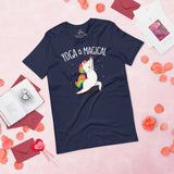 Yoga & Pilates Shirts, Wear, Clothes, Outfits, Attire & Apparel - Gifts for Yoga Lovers, Teacher - Yoga Is Magical Adorable Unicorn Tee - Navy