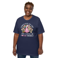 Yoga, Pilates Shirts, Wear, Clothes, Outfits & Apparel - Gifts for Yoga & Unicorn Lovers, Teacher - I'm Mostly Peace Love Light Tee - Navy, Plus Size
