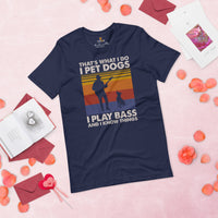 Guitar T-Shirt - Music Band Shirts - Gift Ideas, Present for Guitarist, Bass Guitar Player - I Pet Dogs, Play Bass And Know Things Tee - Navy