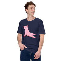 Gift Ideas, Presents for Farmers, Animal Lovers - Farmer Outfit, Clothes - Animal Farm Themed Tee Shirts - Yoga Pose Pig T-Shirt - Navy