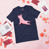 Gift Ideas, Presents for Farmers, Animal Lovers - Farmer Outfit, Clothes - Animal Farm Themed Tee Shirts - Yoga Pose Pig T-Shirt - Navy