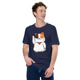 Cat Clothes & Attire - Funny Kitten Cat Dad & Mom Tee Shirts - Gift Ideas, Presents For Cat Lovers & Owners - Kawaii Calico Cat T-Shirt - Navy
